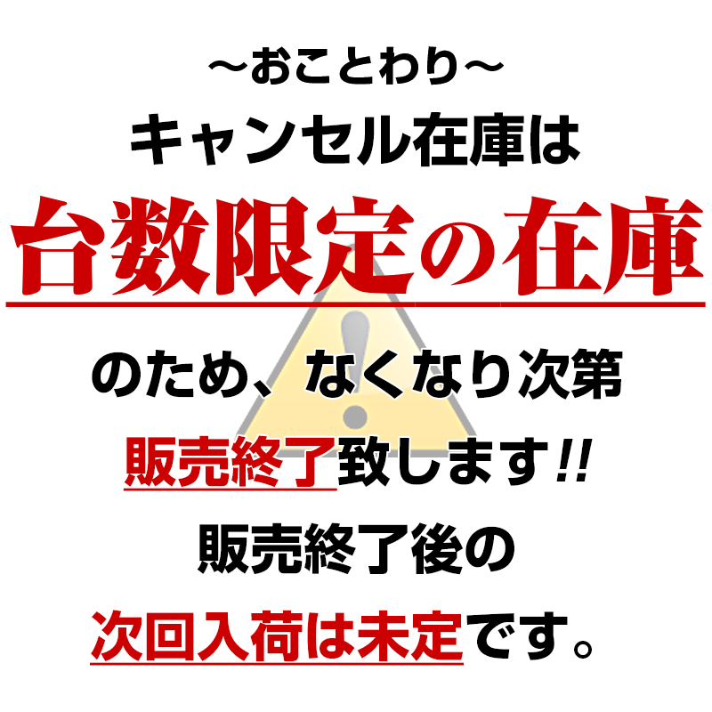 ～おことわり～台数限定の在庫となるため、なくなり次第販売終了致します。販売終了後の次回入荷は未定です。